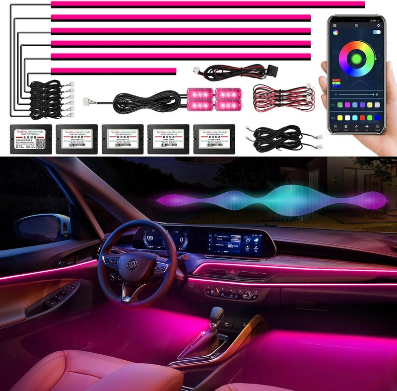 Amki Interior Car LED Strip Lights, Acrylic LED Lights RGB 10 in 1 with Wireless APP Control Music Sync, Car Ambient Lighting Kits, Music Sync & DIY Function - Image 1